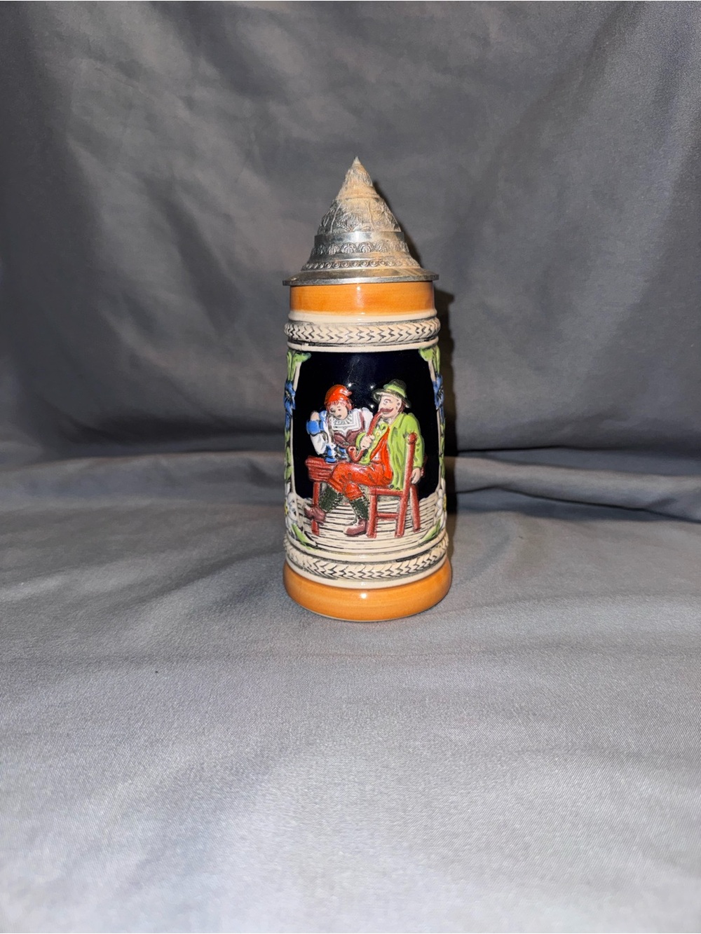 Gerz Hand-Painted Ceramic Beer Stein in Black and Orange-0091